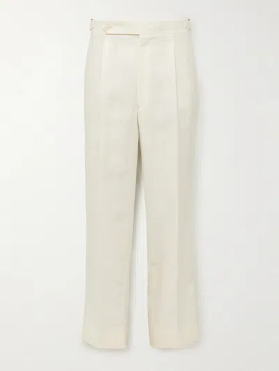 Stòffa Straight-leg Pleated Linen-canvas Trousers In Neutrals