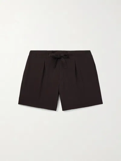 Stòffa Straight-leg Pleated Wool-seersucker Shorts
