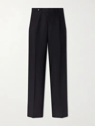 Stòffa Wide-leg Pleated Linen Trousers In Black