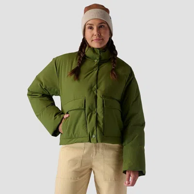 Stoic Crop Boxy Snap Front Puffer In Green