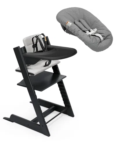 Stokke Baby Tripp Trapp Highchair With Cushion, Tray And Newborn Set In Black