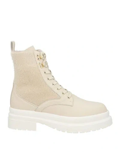 Stokton Woman Ankle Boots Beige Size 8 Leather, Textile Fibers In Neutral