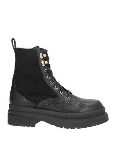 Stokton Woman Ankle Boots Black Size 8 Leather, Textile Fibers