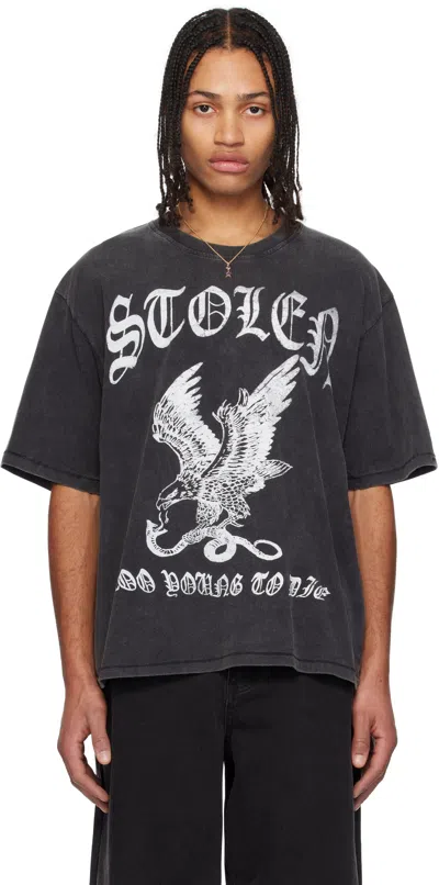 Stolen Girlfriends Club Black Eagle Strike T-shirt In Aged Charcoal