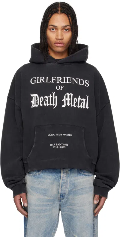 Stolen Girlfriends Club Black 'girlfriends Of Death Metal' Hoodie In Washed Black