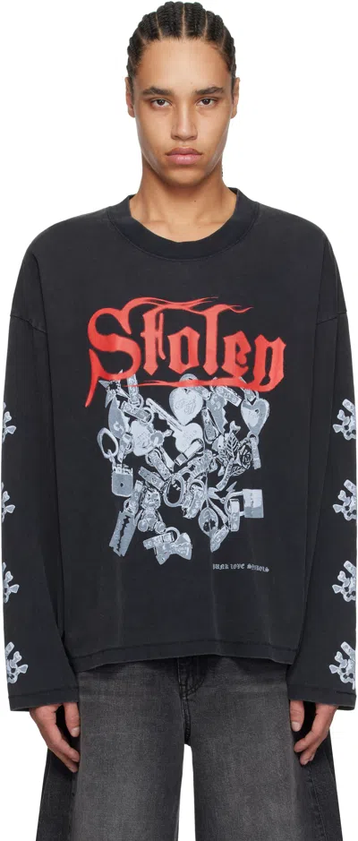 Stolen Girlfriends Club Black Punk Love Symbols Long Sleeve T-shirt In Washed Black
