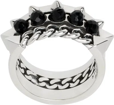 Stolen Girlfriends Club Silver Punk Orb Stacked Ring In Silver/onyx