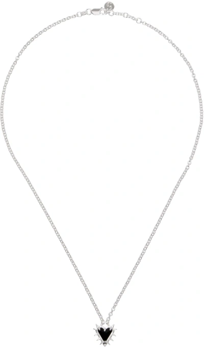 Stolen Girlfriends Club Silver Talon Heart Necklace In Sterling Silver Onyx