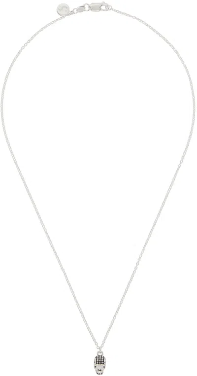 Stolen Girlfriends Club Ssense Exclusive Silver Dusted Skull Necklace In Sterling Silver/ Bla