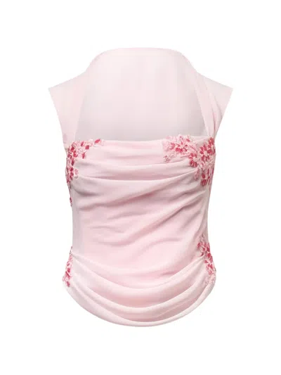 Stolen Stores Belle Draped Lace-embellished Corset In Pink