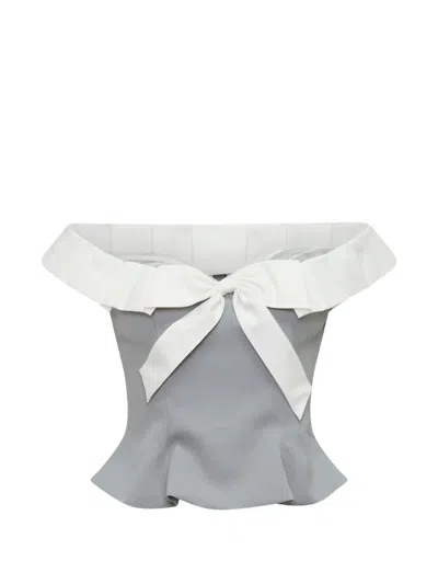 Stolen Stores Bow-detail Pleated-trim Top In Gray