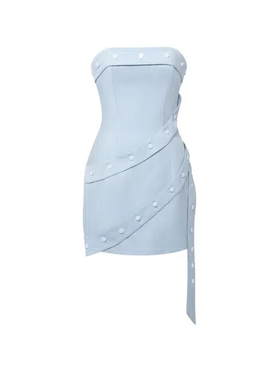 Stolen Stores Button-embellished Wrap-style Mini Dress In Blue
