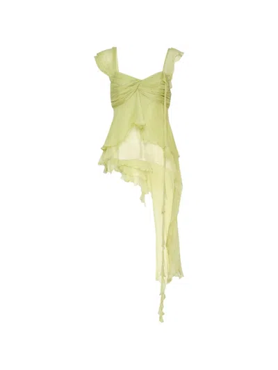 Stolen Stores Fairy Asymmetric Ruffled Mini Dress In Green