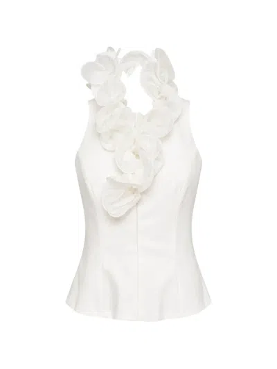 Stolen Stores Floral-appliqué Halterneck Top In White