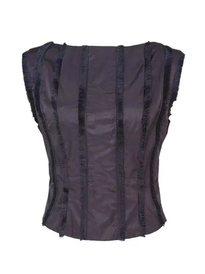 Stolen Stores Fringe-trim Sleeveless Top In Gray