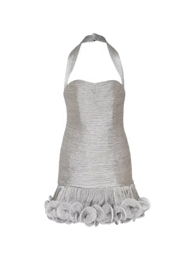 Stolen Stores Halterneck Ruffled Mini Dress In Gray
