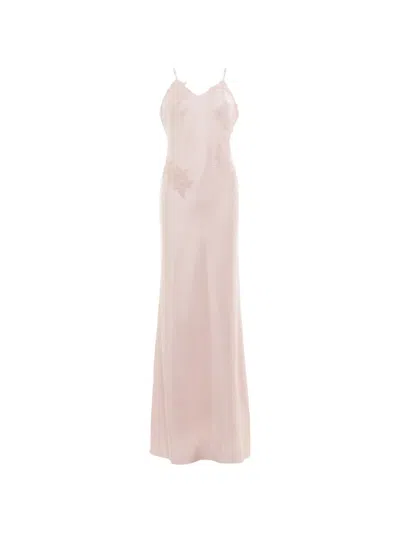 Stolen Stores Lace-appliqué Satin Dress In Pink