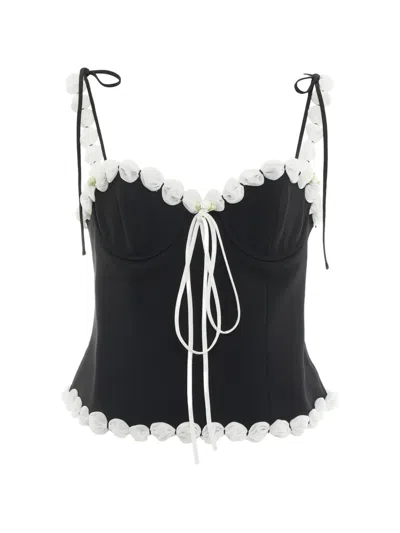 Stolen Stores Puff-trim Tie-fastening Corset Top In Black