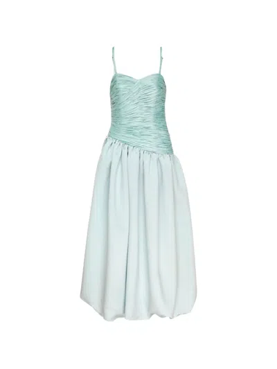 Stolen Stores Ruched Bubble-hem Midi Dress In Blue