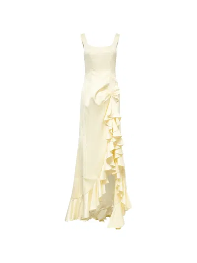 Stolen Stores Ruffled Slit Maxi Dress In Yellow
