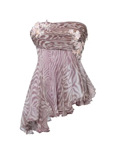 Stolen Stores Zebra-print Floral-appliqué Tube Top In Multi