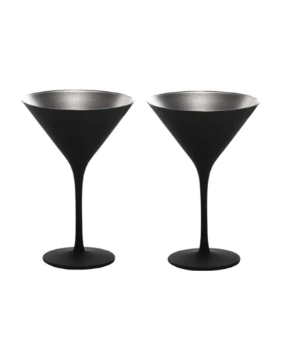 Stolzle Lausitz Olympia Martini Glasses, Set Of 2 In Black With Silver