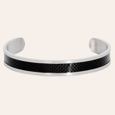 Stone & Spur Men's Silver & Black Stainless Steel Weave Inlay Cuff Bracelet
