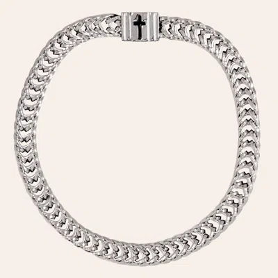 Stone & Spur Men's Silver Stainless Steel Cross Clasp Snake Chain Bracelet