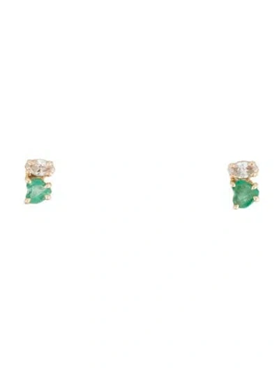 Pre-owned Stone And Strand 10k Emerald & Diamond Luxe Stud Earrings In Multi