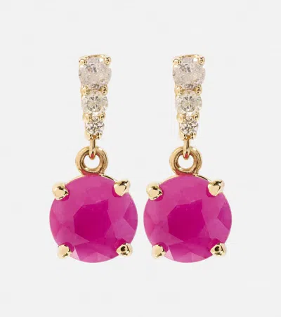 Stone And Strand 14kt Gold Earrings With Rubies And Diamonds In Red