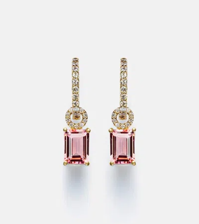 Stone And Strand 14kt Gold Huggie Earrings With Tourmaline And Diamonds