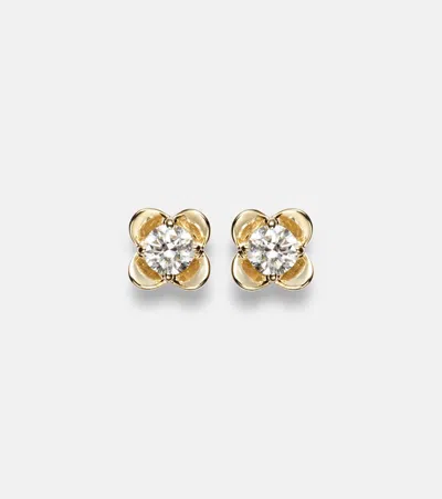 Stone And Strand Clover Mini 14kt Gold Earrings With Diamonds In Metallic