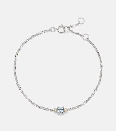 Stone And Strand Delicate 14kt White Gold Bracelet With Aquamarine And Pearls In Red