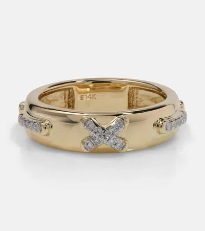 Stone And Strand Diamond Cross Stitch 14kt Gold Ring With White Diamonds