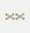 STONE AND STRAND DIAMOND CROSS STITCH 14KT GOLD STUD EARRINGS WITH WHITE DIAMONDS