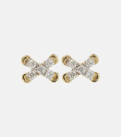 Stone And Strand Diamond Cross Stitch 14kt Gold Stud Earrings With White Diamonds