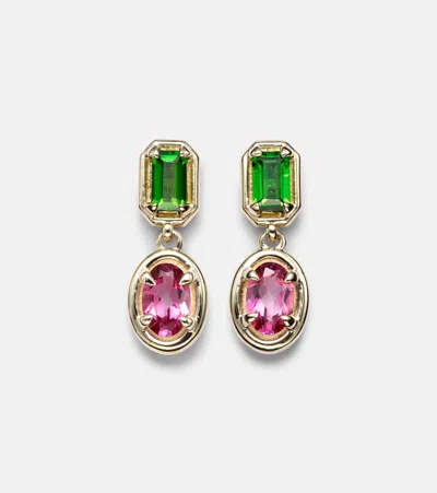 Stone And Strand Duchess Orchid 10kt Gold Earrings With Chrome Diopside And Pink Topaz