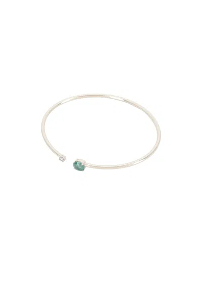 Stone And Strand Emerald Luxe Open Bangle Bracelet In Silver