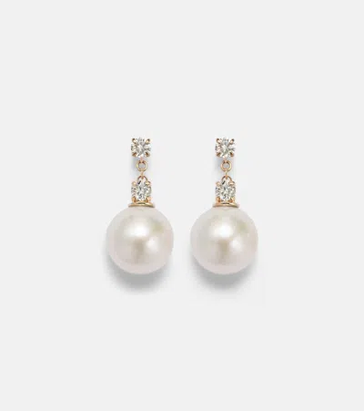 Stone And Strand Essential 14kt Gold Drop Earrings With Pearls And Diamonds In Metallic