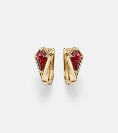 Stone And Strand Kite 14kt Gold Huggie Earrings With Garnet In Pink