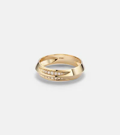 Stone And Strand Knife Edge 14kt Gold Ring With Diamonds In Red