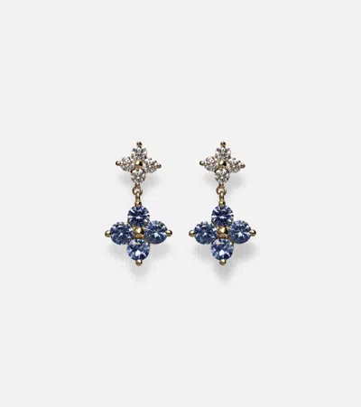 Stone And Strand Luckiest Clover 10kt Gold Earrings With Sapphire And Diamond
