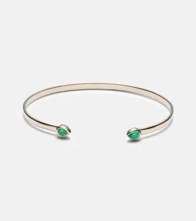 Stone And Strand Myrtle 10kt Gold Cuff Bracelet With Emerald