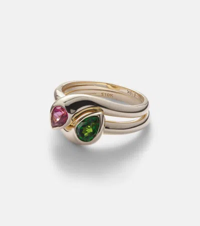 Stone And Strand Perfect Pair 10kt Gold Ring With Chrome Diopside And Pink Topaz