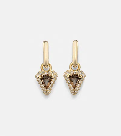 Stone And Strand Power 14kt Gold Huggie Earrings With Diamonds And Garnet In White