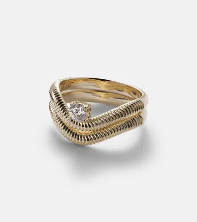 Stone And Strand Tina Set Of Two 14kt Gold Rings With Diamond