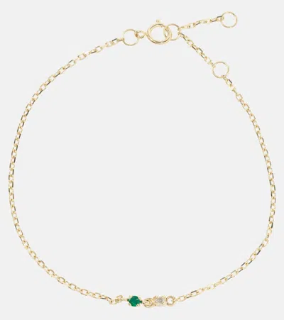 Stone And Strand Tiny Emerald Goddess 14kt Gold Bracelet With Emerald And Diamonds