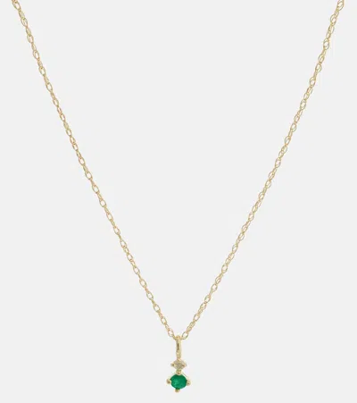 Stone And Strand Tiny Emerald Goddess 14kt Gold Choker With Emeralds And Diamonds