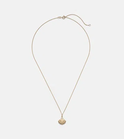 Stone And Strand Vintage Scallop Shell 14kt Gold Necklace With Diamonds In Pink