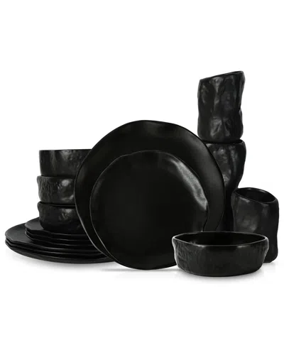 Stone By Mercer Project Atik 16pc Dinnerware Set In Black